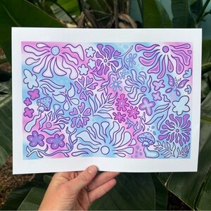 Pastel Colors Woodland Floral Flower Power Nature Art Print 8.5x11in
